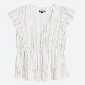 Flag and Anthem Regan Flutter Sleeve Tiered Blouse White/Green M Stitch Fix NWT